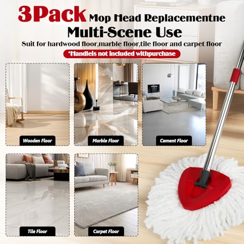 3 Pack Spin Mop Replacement Head for O-Ceda EasyWring 1-Tank System, 3 Microfiber Spin Mops Refills,1 Scrubber Head,1 Triangle Spin Base,Deep Clean,Machine Washable and Easy to Replace - size: White-3P