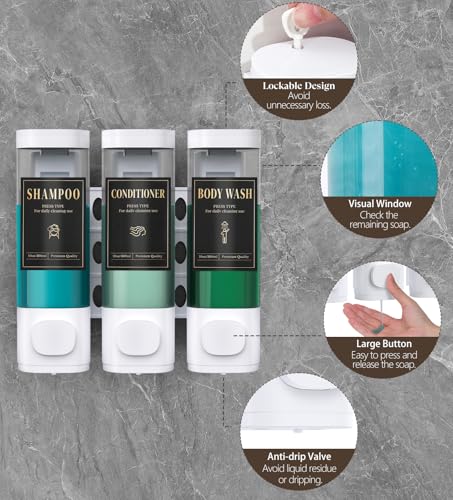 Luxspire Shampoo and Conditioner Dispenser, No Drill Wall Mounted Shower Soap Dispenser 3 Chamber with Waterproof Labels, Easy Refill Soap Dispenser for Bathroom Hotel Kitchen, White - color: White, size: 3 Chamber
