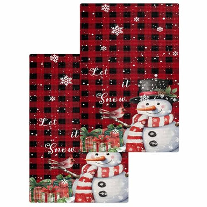 Buffalo Christmas Hand Towels Set, Waffle Weave Kitchen Towels 2 Pieces, Red Snowman Snowflake Microfiber Hair Face Bath Tea Towel Absorbent Quick Drying Cleaning Dish Cloths, 15.7"x23.6" - color: Red Black, size: 2PCS,15.7"x23.6"