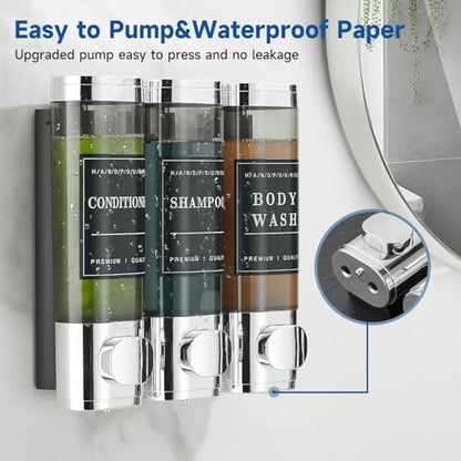 Unisense Shower Soap Dispenser 3 Chamber No Drill Shampoo and Conditioner Dispenser Wall-Mounted Shampoo Dispenser for Shower Wall Mounted Shower Dispenser for Bathroom Hotel Large Capacity,Chrome - color: Chrome