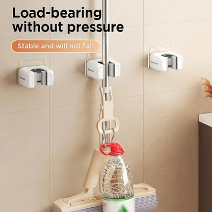 2 Pack Wall Mounted Mop Broom Holder No Drill Adhesive Wall Storage Rack Multifunctional Tool Organizer for Bathroom Kitchen Garage Spring Home Organization Supplies