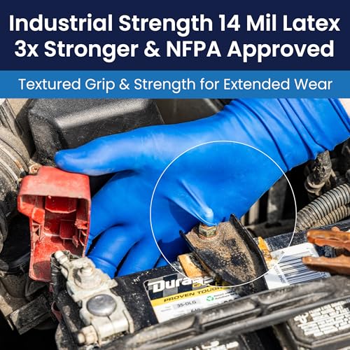 Adenna HERO Disposable Latex Gloves - 14 Mil, NFPA-Approved Heavy Duty Glove with 12" Extended Cuff & Micro-Textured Grip, Exam Grade, Powder Free, Case of 500, X-Large, Blue - size: X-Large (Case of 500)