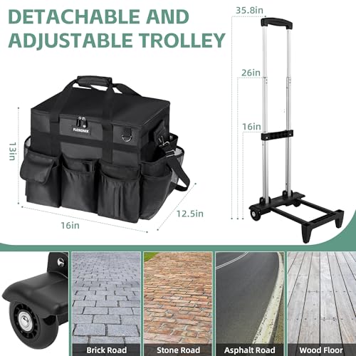 Large Rolling Cleaning Caddy Bag with Wheels, with Detachable Trolley, Cleaning Bags on Wheels for Housekeepers, Cleaning Cart Supplies Organizer for Home, Car, Picnic (Black) - color: Black