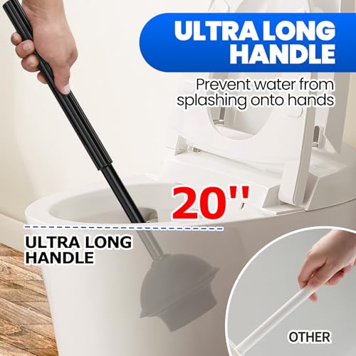 4-Piece Toilet Brush and Plunger Set, Extended Handle Plunger,Toilet Bowl Brush Plunger Set,Bathroom Cleaning Tools,Cleaning Brush,Cleaning Supplies,Toilet Brush Plunger Combo,Black（20inch） - color: Black