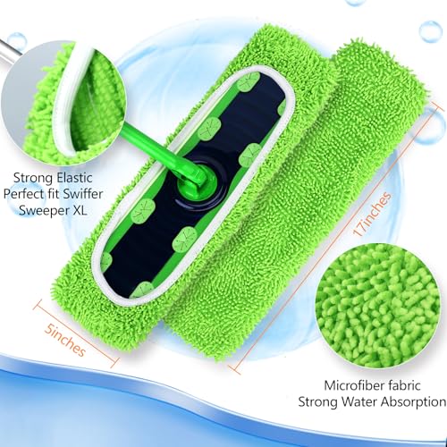 Reusable Microfiber Pads for Swiffer XL Mop - 2 Pack XL Dry Sweeping Cloths & Wet Pads Refills - X-Large Heavy Duty Mopping Cloths for Floor Mopping and Sweeping (Mop is Not Included) - color: 2 Pack (Green)