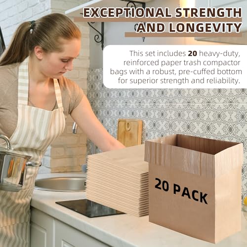 (20-Pack) Calvana Super Strong Compactor Bags, Heavy-Duty Kitchen Paper Trash Bags with Leak Proof Plastic Liner, Reinforced Bottom, Fits GE Model Compactors with Rectangular Containers - style: (20 Pack) Trash Bags