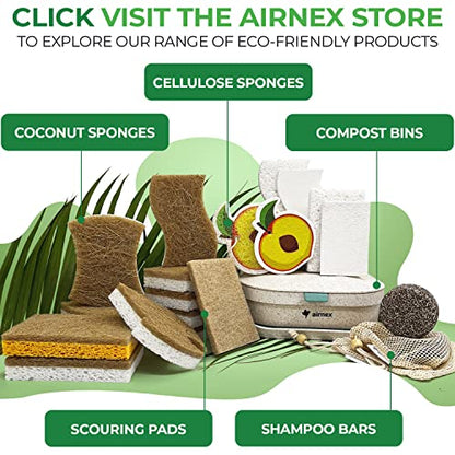 AIRNEX Natural Kitchen Sponges Pack of 20 - Biodegradable Cellulose and Coconut Husk Walnut Scrubbers - Odor Free Non Scratch - Eco Friendly Quick Drying Dishwashing Sponges - size: 20 Pack