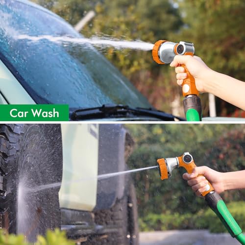 RESTMO Heavy Duty Hose Nozzle, Metal Garden Water Hose Sprayer with 7 Watering Patterns, Thumb Control, On Off Valve, High Pressure Nozzle Sprayer for Watering Plants, Car and Pet Washing, Orange - color: Orange