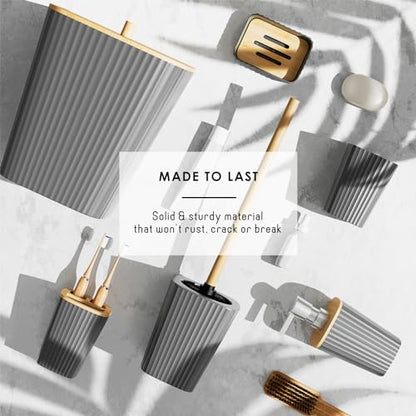 Clara Clark Bathroom Accessories Set - Bathroom Set, Bathroom Sets with Shower Curtain and Rugs, Shower Curtain Set with Bathroom Trash Can - Grey - 22PC - color: Grey, size: Complete Set + Bath Rugs