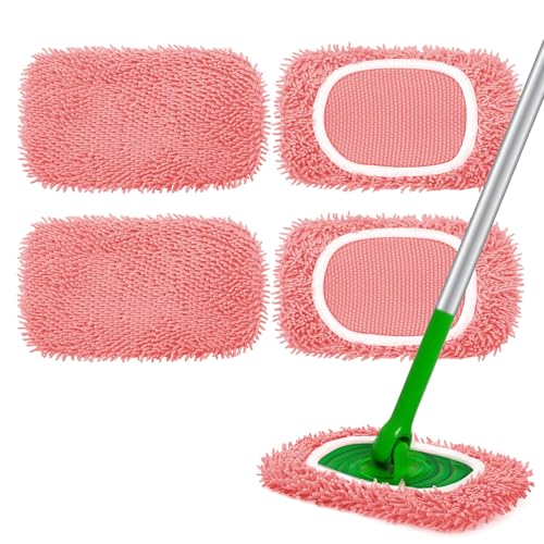Reusable Microfiber Mop Pads - 4 Pack Washable Wet Pads Refill for Mopping Floors, Pink (Mop is not Included) - color: 4 Pack (Pink)