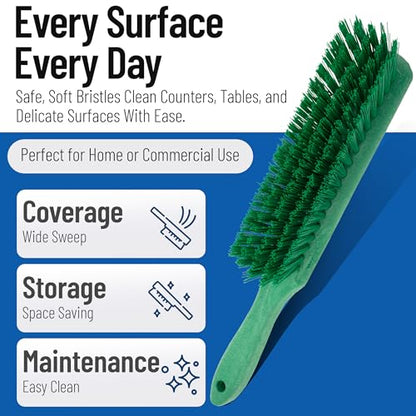SPARTA 8 Inch Soft Counter Brush with Polyester Bristles and 5 Inch Handle, Color Coded Handheld Broom for Tables Countertops and Foodservice Surfaces, 13 Inch Overall Length, Green - color: Green