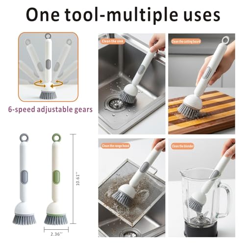 QMUNLLO 360° Rotating Dish Brush with Soap Dispenser, Non-Slip Long Handle Kitchen Scrubber Cleaning Set with Towel and Wall Hook, Ideal for Sink, Pans, Pots Cleaning(White) - color: White