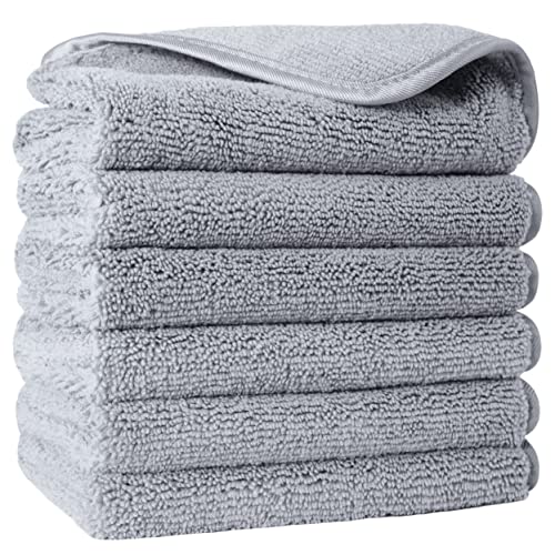 POLYTE Premium Lint Free Microfiber Washcloth Face Towel, 13 x 13 in, Set of 6 (Gray) - color: Gray