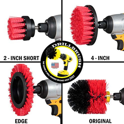 Drillbrush Commercial Heavy Duty Scouring Pads and Scrubber Set Drill Powered Nylon Scrub Brush Attachment Set Outdoor Cleaning Drill Brush Power Scrubber - color: Red
