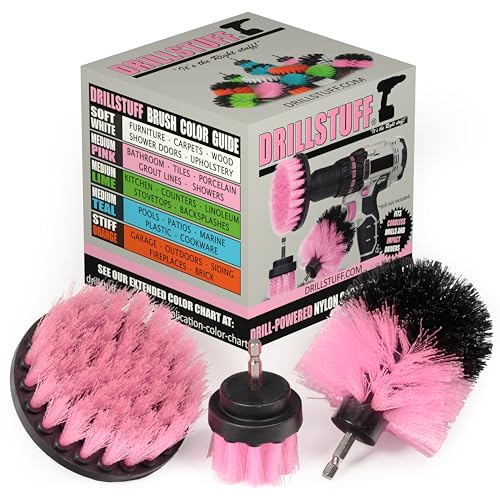 Cleaning Supplies - Bathroom Accessories - Drill Brush - Shower Cleaner - Tile Scrubber - Bathtub Scrub Brush - Bath Mat - Sink - Shower Door - Grout Cleaner Brush - Flooring - Porcelain - Fiberglass - color: Pink