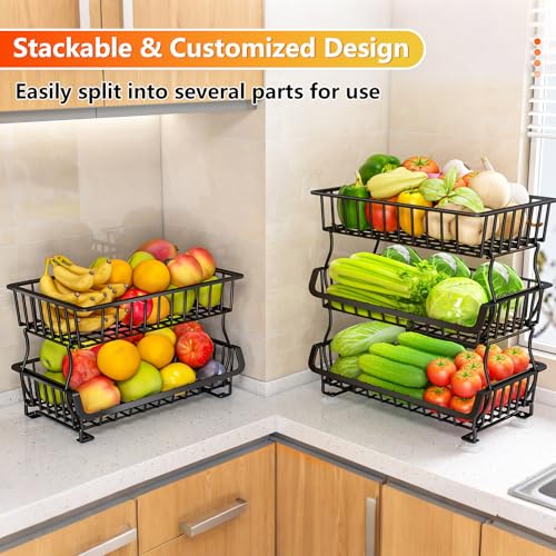 Gsiekare 3-Tier Rolling Pantry Organizer and Storage Cart with Wheels – Stackable Wire Snack Cart for Kitchen, Pantry Shelves and Storage Rack for Fruit, Vegetables, Onion, Potato (1 Pack) - size: 3 layer baskets (1 Pack)