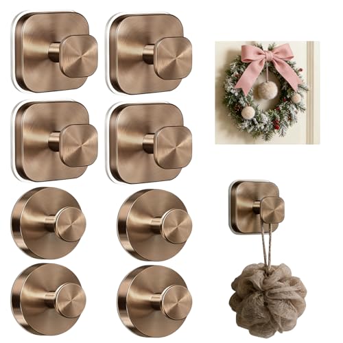 Suction Cup Hooks for Shower,Shower Squeegee for Glass Doors,Stainless Steel Multi-Use Suction Cup Hooks, Wreath Hanger and Towel Holder Hook for Stylish Bathroom Organization(8,Rose Gold - color: Rose Gold