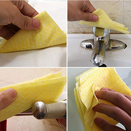 KMAKII 80 Pack Disposable Dish Cloths Heavy Duty Reusable Cleaning Wipes Dish Rags For Kitchen, 14 x 21 inches - Yellow - color: Yellow