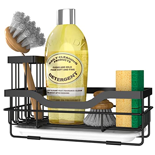 Sponge Holder for Kitchen Caddy Sink Organizer, Multifunctional Rustproof Dish Soap Sponge Caddy for Sink Counter with Detachable Brush Holder & Drain Tray - Storage Kitchen & Home Accessories