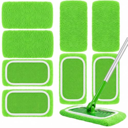 AmaVins 8 Pack Reusable Microfiber Mop Pads Compatible with Swiffer Sweeper, Dry Sweeping Cloths & Wet Mopping Cloths, Washable Pads for Surface/Hardwood Floor Cleaning (Mop is Not Included) - color: Green 8 Pack