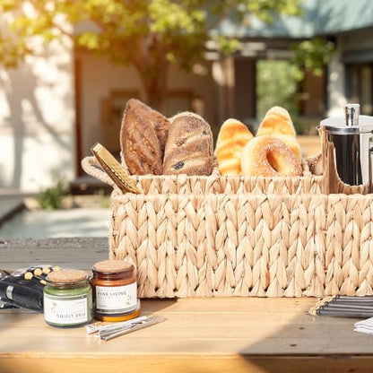 Wicker Basket Divided Storage with Handles - Natural Water Hyacinth Organizer for Diaper Essentials, Kitchen Utensils, Bathroom & Nursery Organization, 4 Compartments