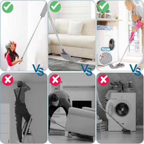 Retractable Gap Dust Cleaner Brush with Long Handle (30 to 100 inches), Cleaning Tools with 2 Microfiber Dusting Cloths, Extendable Duster for Cleaning Under Refrigerator Sofa Couch Bed Furniture