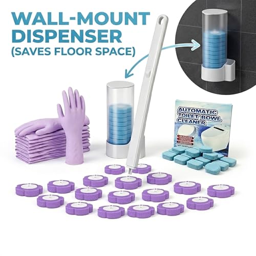 All-in-One Toilet Cleaning Kit - Disposable Toilet Brush with 18 Refills, 12 Extended Cleaning Gloves &12 Deep Clean Tablets - No Touch Bathroom Wand, Zero-Touch Cleaning System for Home & Apartment