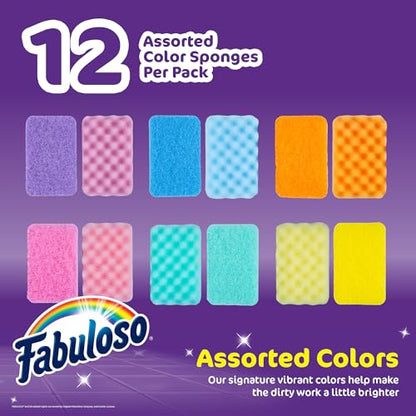 Fabuloso Scratch-Free Kitchen Dish Sponges, Rainbow Cellulose Scrubber Sponge with Scouring Pad for Dishes, Pots, Pans, Counters and Sinks, Tough on Messes, 4.25 x 2.75 x 1.25 in, 12 Count - color: Rainbow, size: 12 Count (Pack of 1)
