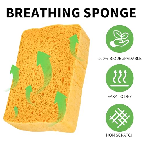 10 Count Compostable Thicker Pop-Up Sponges - Expanding, Non-Scratch, Plant-Based Cleaning Sponges Car Wash Sponge - color: Yellow-10