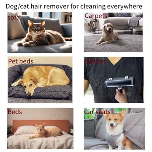 Wokaku Roller Pet Hair Remover Lint Brush with Self-Cleaning Fur Bin and Ergonomic Handle for Furniture Couch Carpet Car Seat Bedding Clothes Multi-Surface Dog Cat Hair Removal Tool