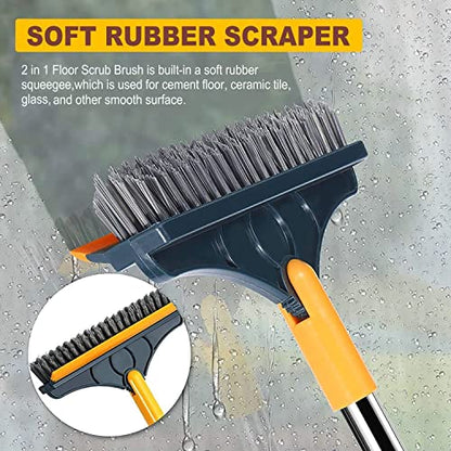 2 in 1 Tiles Cleaning Brush, Bathroom Cleaning Brush with Wiper, Bathroom Brush with Long Handle, 120° Rotate Bathroom Floor Cleaning Brush (Pack of 1) (Tiles Cleaning Brush) - color: Tiles Cleaning Brush