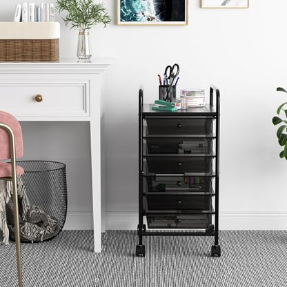 Rolling Cart with Drawers, 6-Tier Rolling Storage Cart with Drawers, Rolling Utility Cart with 6 Drawers with 2 Lockable Caster Wheels for Office Bathroom Kitchen, Transparent Black - size: Black, 6-Tier