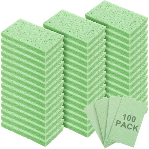 Zhengmy 100 Pieces Sponges Bulk Sponges Kitchen Compressed Sponge Natural Dish Sponge Compressed Wood Pulp Cleaning Without Scratching for Kitchen Bathroom, 3.9 x 2.4 x 0.12 Inch (Green) - color: Green