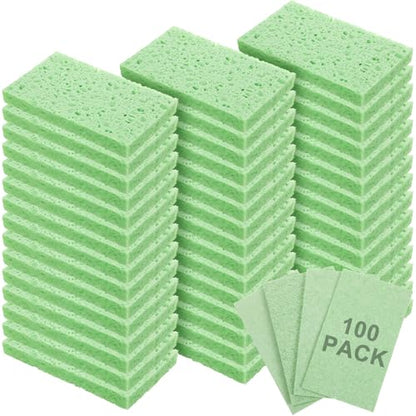 Zhengmy 100 Pieces Sponges Bulk Sponges Kitchen Compressed Sponge Natural Dish Sponge Compressed Wood Pulp Cleaning Without Scratching for Kitchen Bathroom, 3.9 x 2.4 x 0.12 Inch (Green) - color: Green