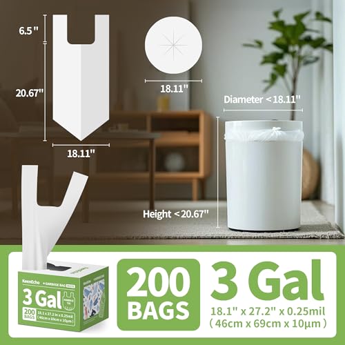 Small Trash Bags with Handles - Ocean Plastic Upcycling - Plastic Garbage Bags, Can Bin & Waste Basket Liner for Kitchen, Bathroom, Office and Pets,3 Gallon 200 Count White - color: 3Gal White, size: 1 DISPENSER BOX