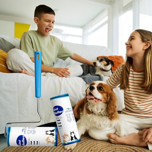 Large Surface Extra Sticky Lint Roller 6.3'', 444 Sheets Long Handle Pet Hair Removal, Dog and Cat Lint Remover for Clothes, Furniture, Carpet - size: 444 Sheets