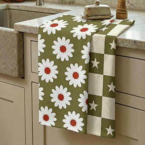 Waffle Kitchen Towels Set of 2 - Ultra Absorbent Quick Dry Dish Towels - Sustainable Reusable Cleaning Tea Towels - Lightweight Hand Towels for Kitchen & Bathroom, 16” x 28” (Square) - style: Square