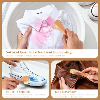 3 Pcs Wooden Laundry Stain Brush Stain Remover Dauber Brushes with Round Head Boar Bristle Small Stain Brush for Clothes for Scrubbing Stains from Furniture Fabric Leather(Style A) - style: Style A