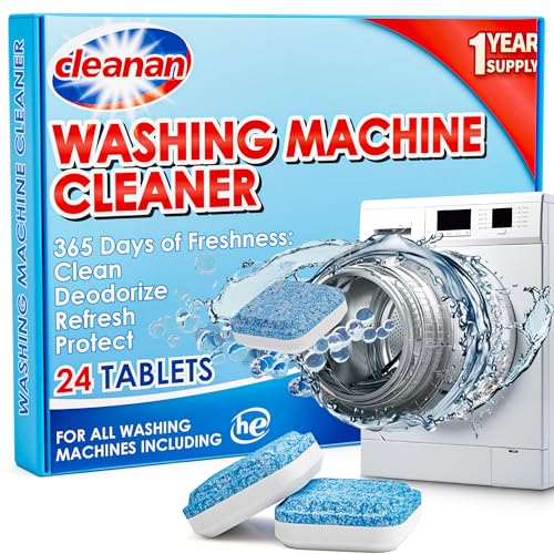 Washing Machine Cleaner Tablets - 24 Pack for Year-Round Deep Clean of Washer Machine, Suitable for HE, Top Load & Front Load Washer Cleaner, Grime & Build-Up, Septic Safe,Eco-Friendly