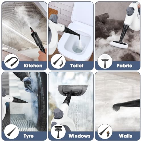 Pressurized Handheld Steam Cleaner with 14 pcs Accessories 15.2OZ Multi-Purpose Portable Steamer for Cleaning, Multi-Surface Steamer for Home, Floor, Grout
