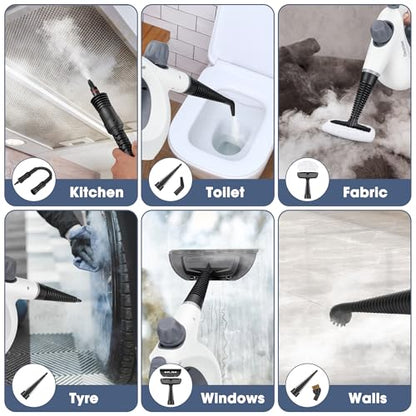 Pressurized Handheld Steam Cleaner with 14 pcs Accessories 15.2OZ Multi-Purpose Portable Steamer for Cleaning, Multi-Surface Steamer for Home, Floor, Grout