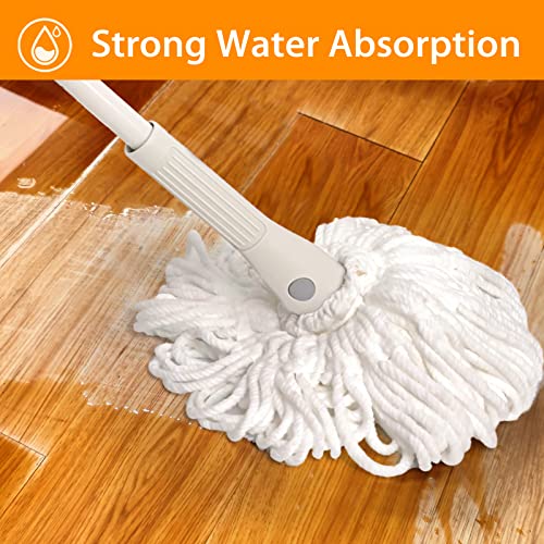 Self Wringing Mop for Floor Cleaning with 2 Reusable Heads, Easy Wringing Twist Mop with 55 Inches Long Handle and Top Scouring Pad, Wet and Dry Mops