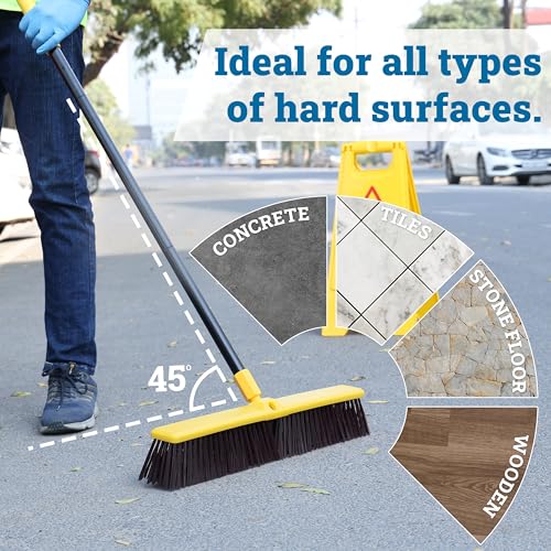 KLEEN HANDLER 24" Heavy Duty Push Broom with 61" Long Extendable Metal Handle with Threaded Plastic Screw for Deck Driveway Garage Yard Patio Warehouse Hard Floor Cleaning - style: 24" Push Broom
