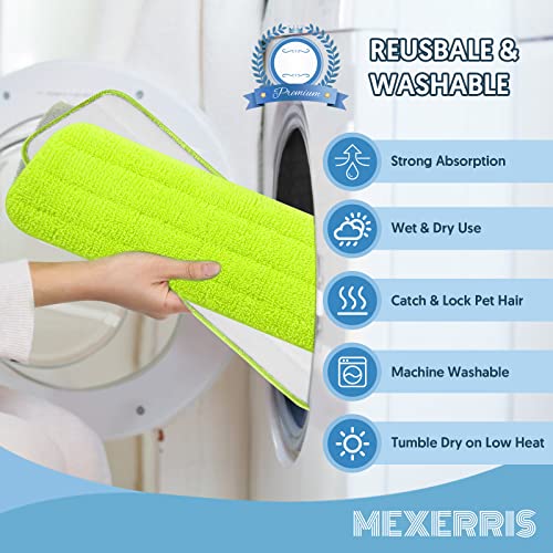 7 Count Reusable Microfiber Mop Pads for Swiffer PowerMop- MEXERRIS PowerMop Refills Hard Wood Floor Mop Pads Machine Washable, Wet Dry Dust Mop Pads Replacement for 13''-15'' Spray Wet Mops - color: Green