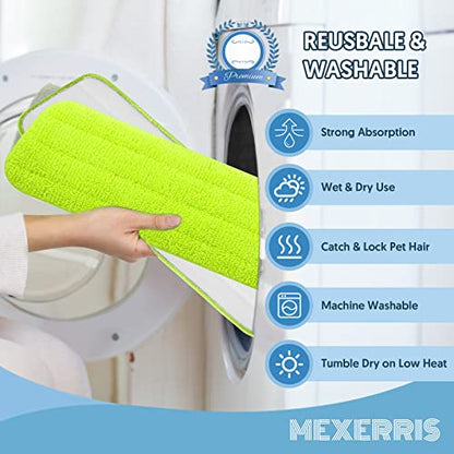 7 Count Reusable Microfiber Mop Pads for Swiffer PowerMop- MEXERRIS PowerMop Refills Hard Wood Floor Mop Pads Machine Washable, Wet Dry Dust Mop Pads Replacement for 13''-15'' Spray Wet Mops - color: Green