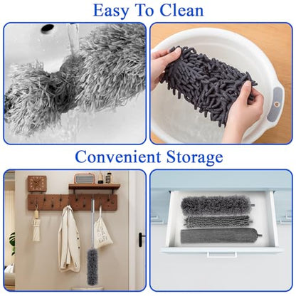 Dusters for Cleaning,9Pcs Feather Duster with Extension Pole Up to 100'',Bendable Extendable Long Feather Duster for Cleaning Fan,High Ceiling,Blinds,Furniture,Cars