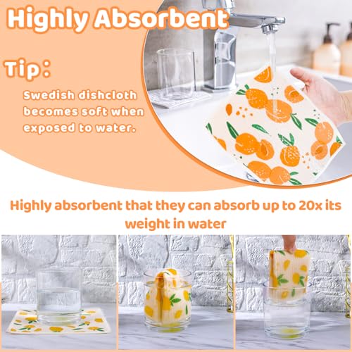 Needbrock 6 Pack Fruit Swedish Dishcloths for Kitchen,Swedish Rags Dish Towels with Clips, Reusable Paper Towels Washable Absorbent Cellulose Sponge Cloths for Countertop Dishes Cleaning - color: Fruit Pattern