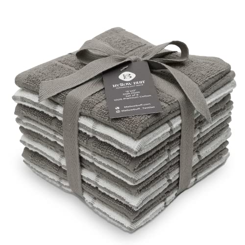 100% Cotton Terry Dish Cloth & Dish Towel, 8 Pack, Super Soft and Absorbent Kitchen Towels, Perfect for Kitchen Cleaning and Dish Washing (Grey (Solid and Checks) 8 Pack) - color: Grey (Solid and Checks) 8 Pack