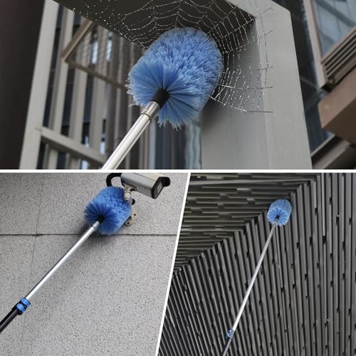 2 Pack Big Cobweb Duster Head Twist-On Spider Web Fuster for Outdoor & Indoor Web Cleaning // Fits Standard 3/4 Inch Threaded Poles // Cobweb Duster Brush Head Only - Bule