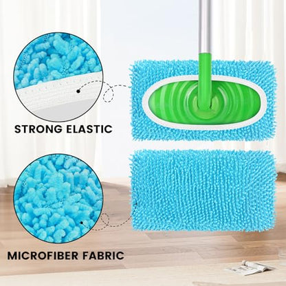 6Pcs Reusable Microfiber Mop Pads Compatible with Sweeper Mop, Replacement Wet Mopping pad Refills & Washable Dry Sweeping Cloths for Surface/Hardwood Floor Cleaning (Blue) - color: 6 Pack Blue